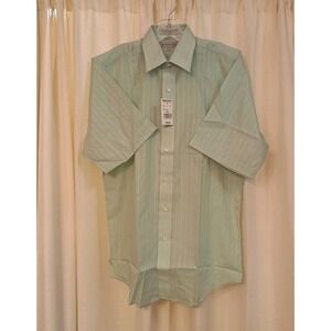 Vtg Windridge Button Down Shirt Mens 15 1/2‎ Green Striped Dress Shirt NWT